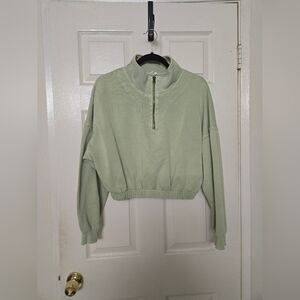 Cotton On Light Green Half-Zip Sweatshirt Size S, Stretch Hem